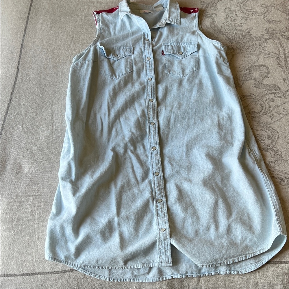 Levi's Denim Shirt Dress with Red Bandana accent